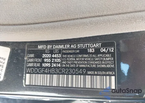 2012 Mercedes-Benz C 250 Sport from USA, damaged, VIN WDDGF4HB3CR230549